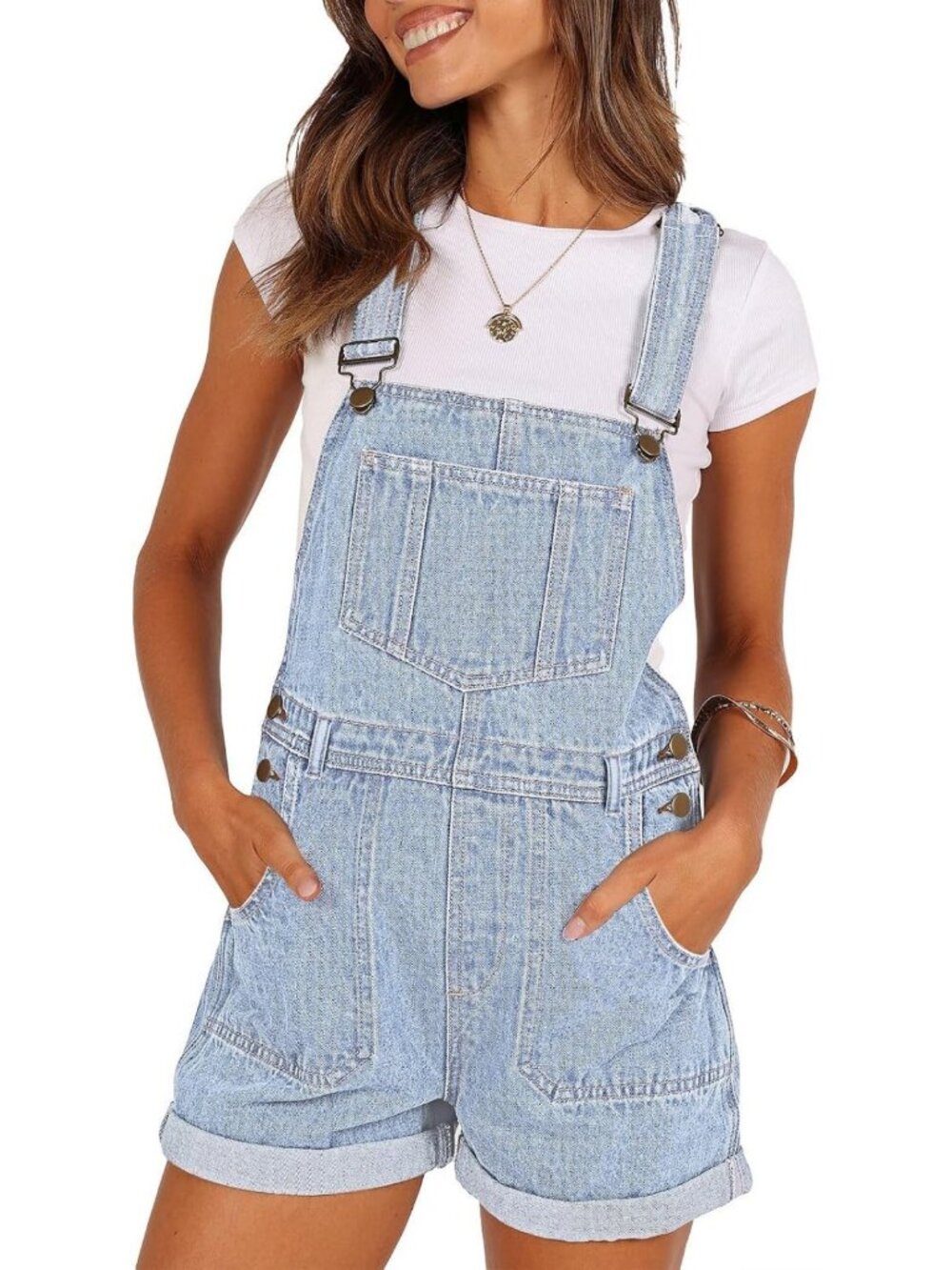 Trendy Pink Denim Shortalls with Adjustable Straps - Stylish Jean Romper for